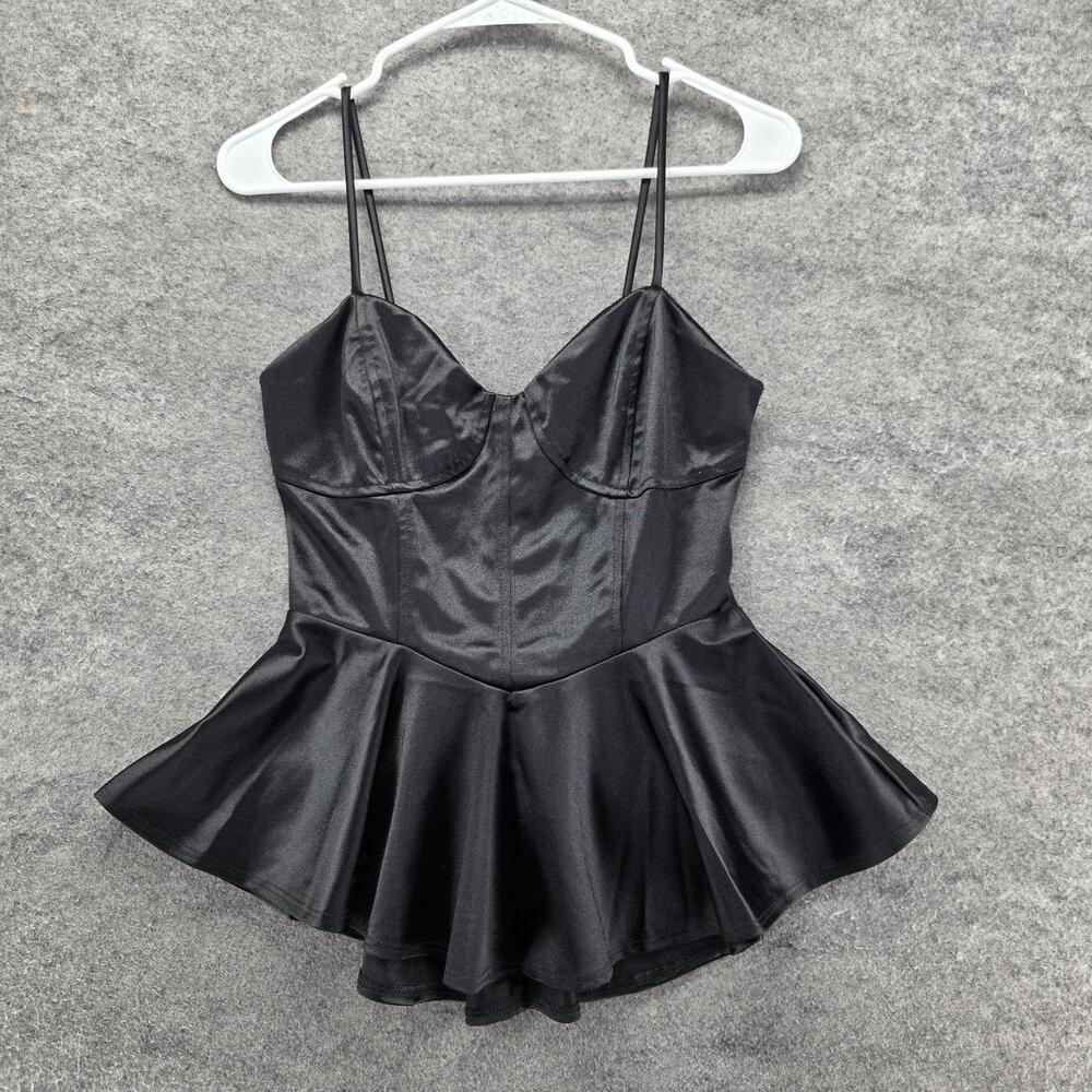 Fashion Nova Tank Womens S Black Camisole Satin Sweetheart Lined Built-In Bra